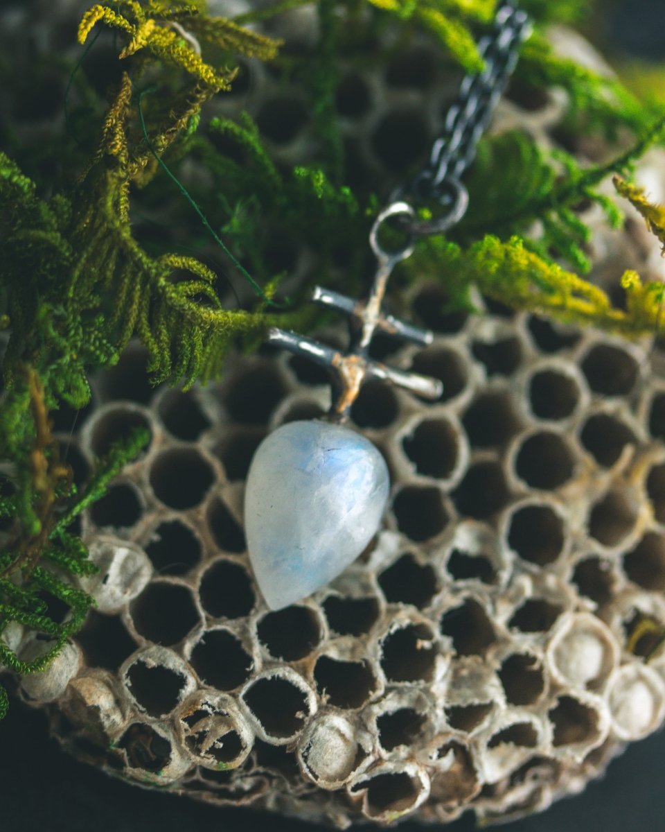Silver & Gold Leviathan Cross Pendant with Moonstone: A Symbol of Alchemy, Power & Intuition - Machinations