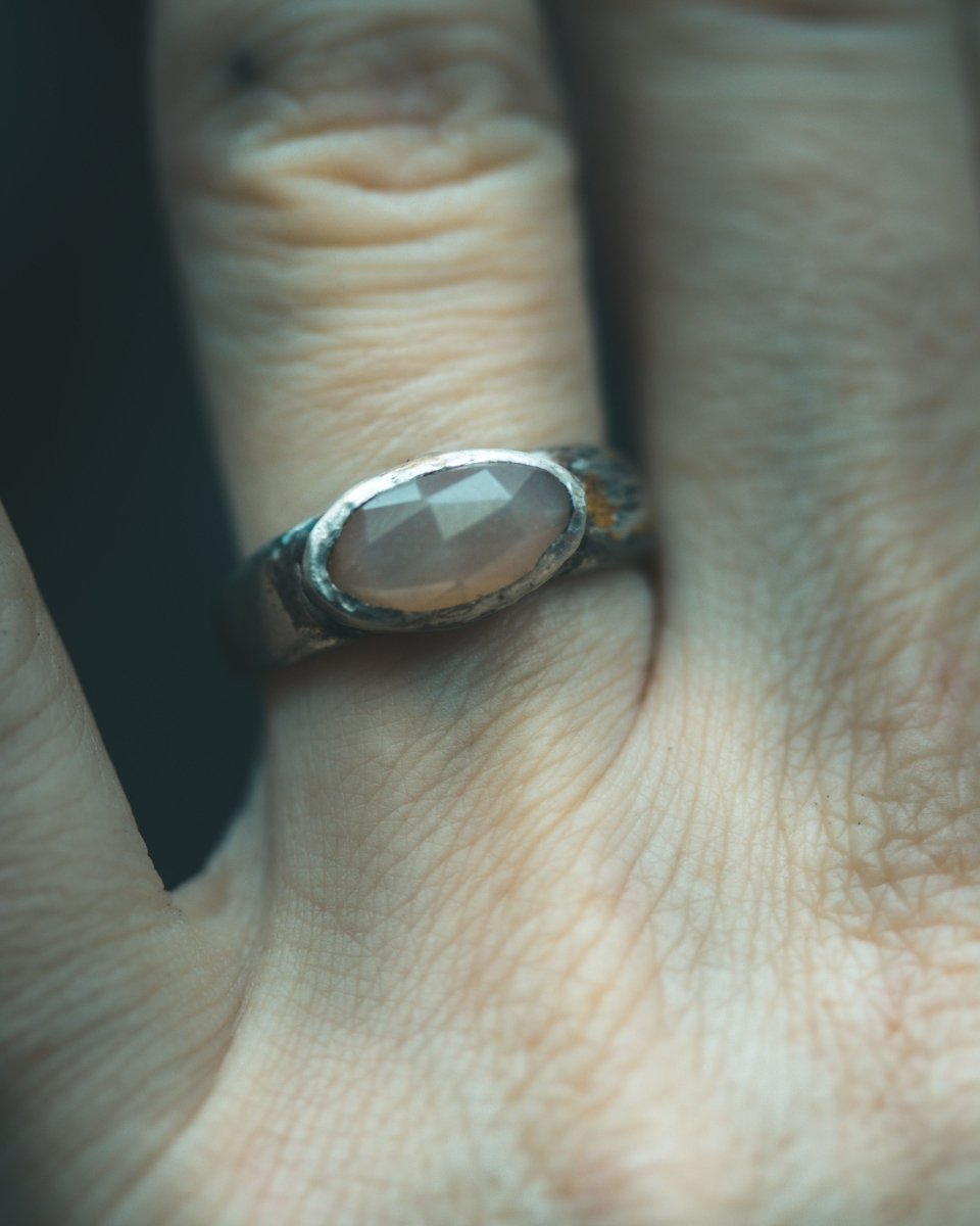 Stirrup Ring | Sterling Silver | 23K Gold | Pink Moonstone - Machinations