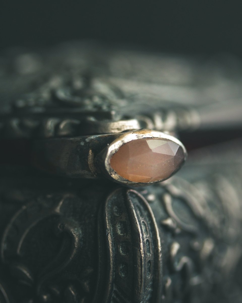 Stirrup Ring | Sterling Silver | 23K Gold | Pink Moonstone - Machinations