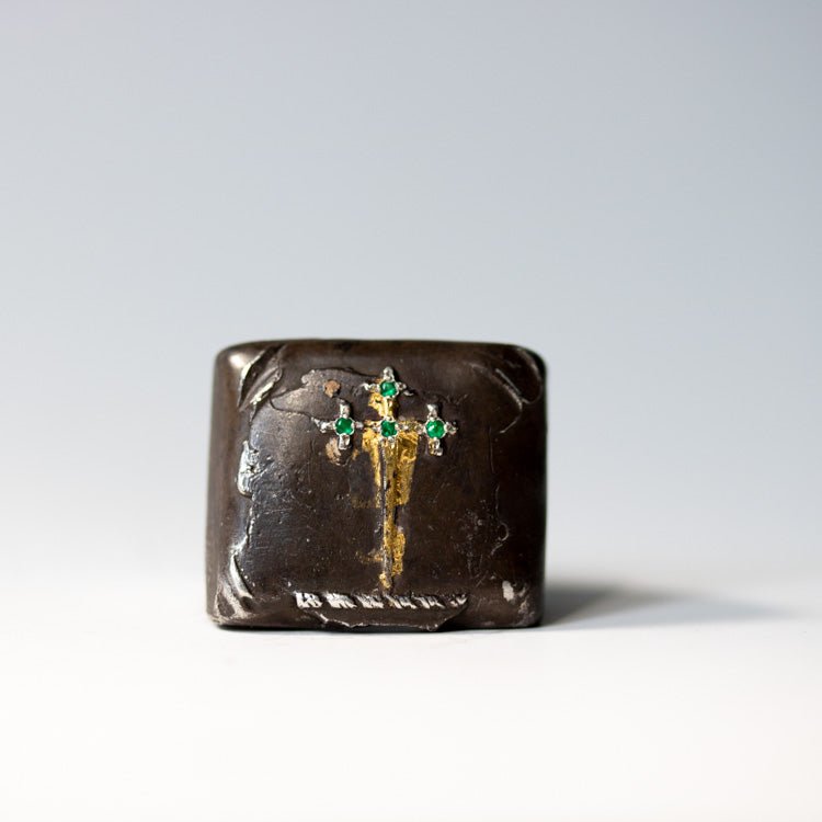 Sword of the Righteous Signet Ring with Emerald in Sterling Silver and 23K Gold: A Talisman of Power, Protection, and Inner Vision - Machinations