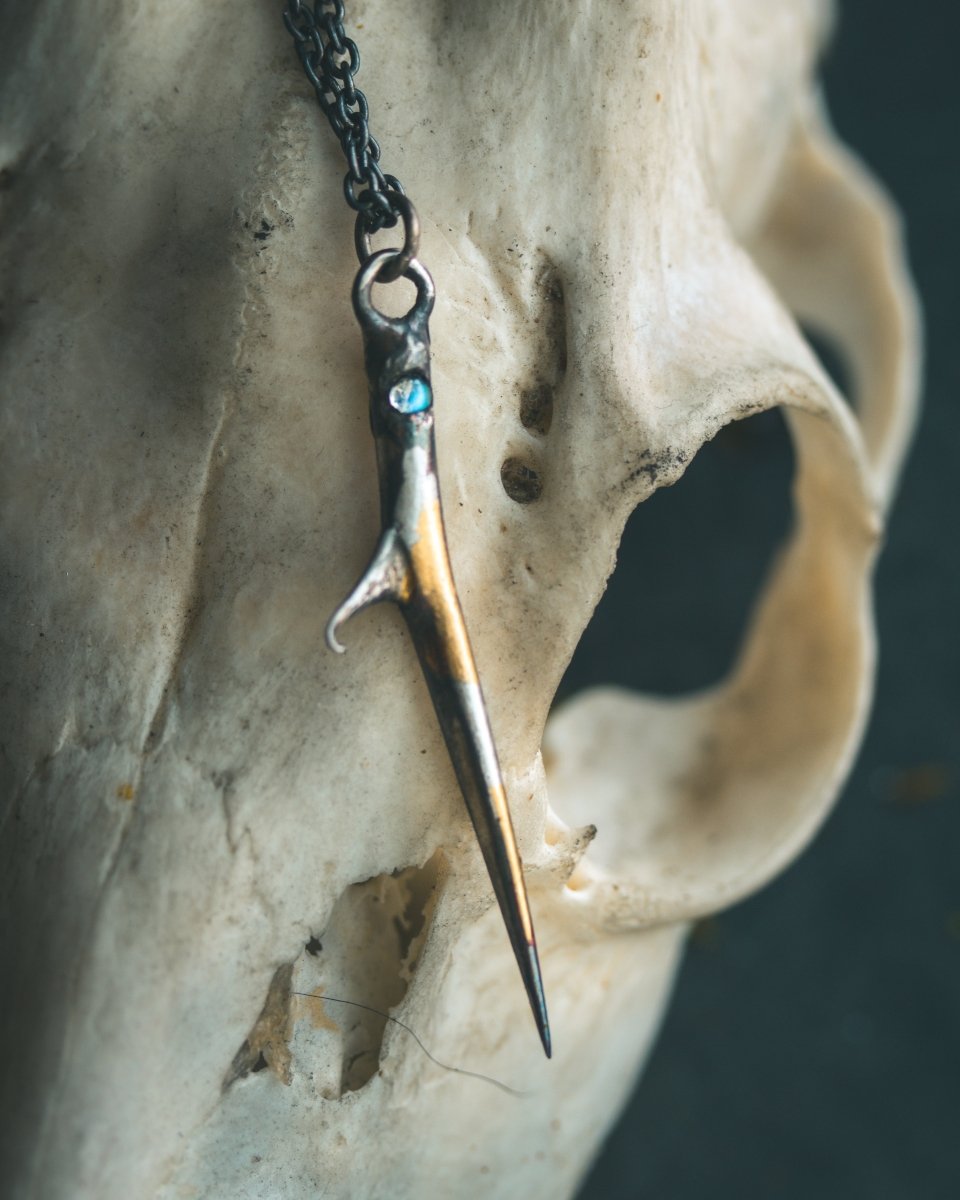 Thorn Pendant with Moonstone Cabochon, Sterling Silver & 23.5K Gold — A Talisman of Protection, Intuition, and Feminine Power - Machinations