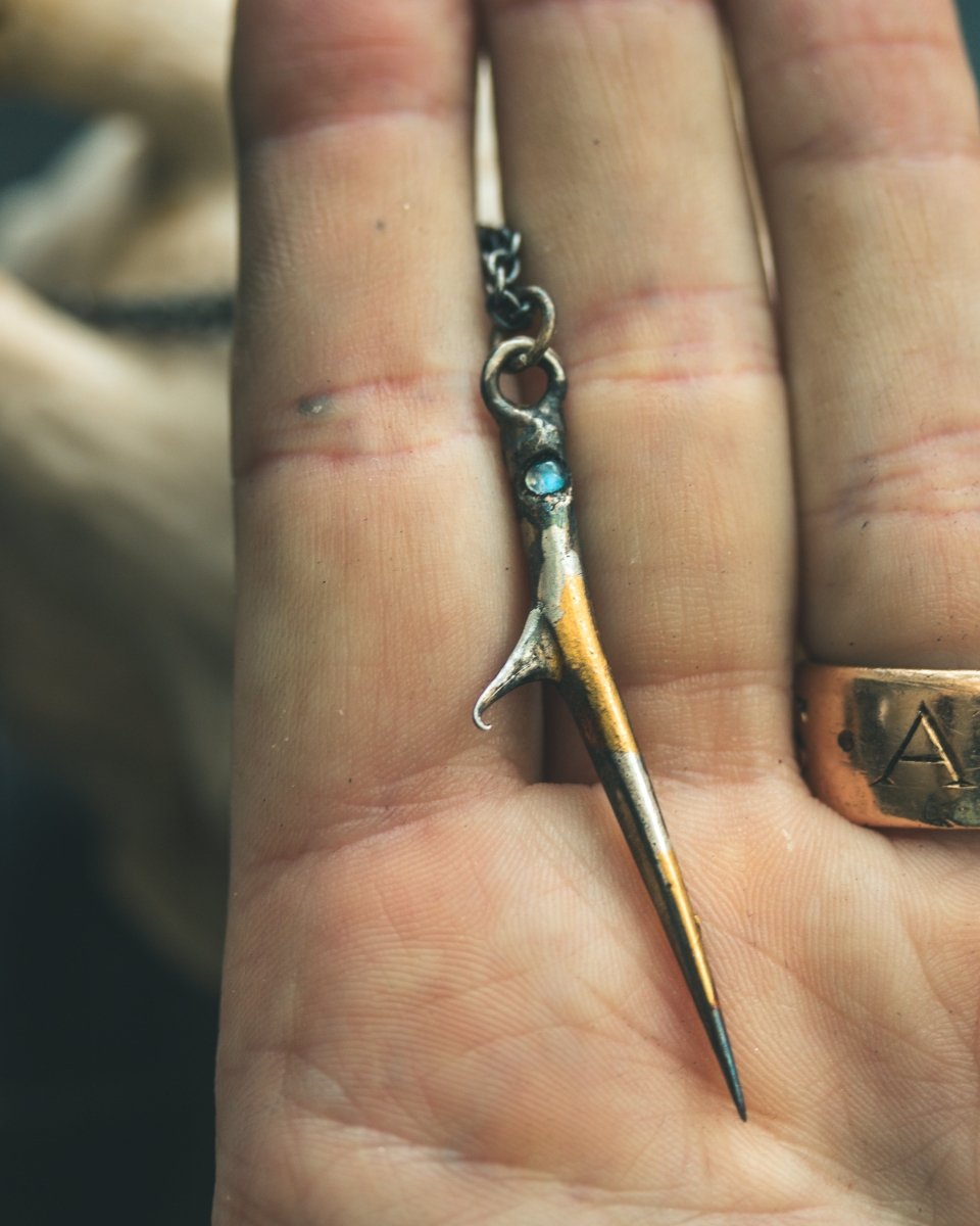 Thorn Pendant with Moonstone Cabochon, Sterling Silver & 23.5K Gold — A Talisman of Protection, Intuition, and Feminine Power - Machinations