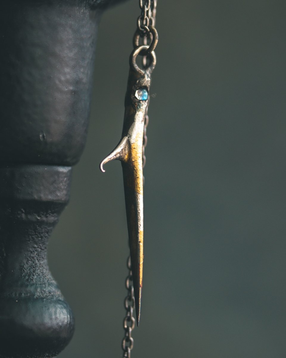 Thorn Pendant with Moonstone Cabochon, Sterling Silver & 23.5K Gold — A Talisman of Protection, Intuition, and Feminine Power - Machinations