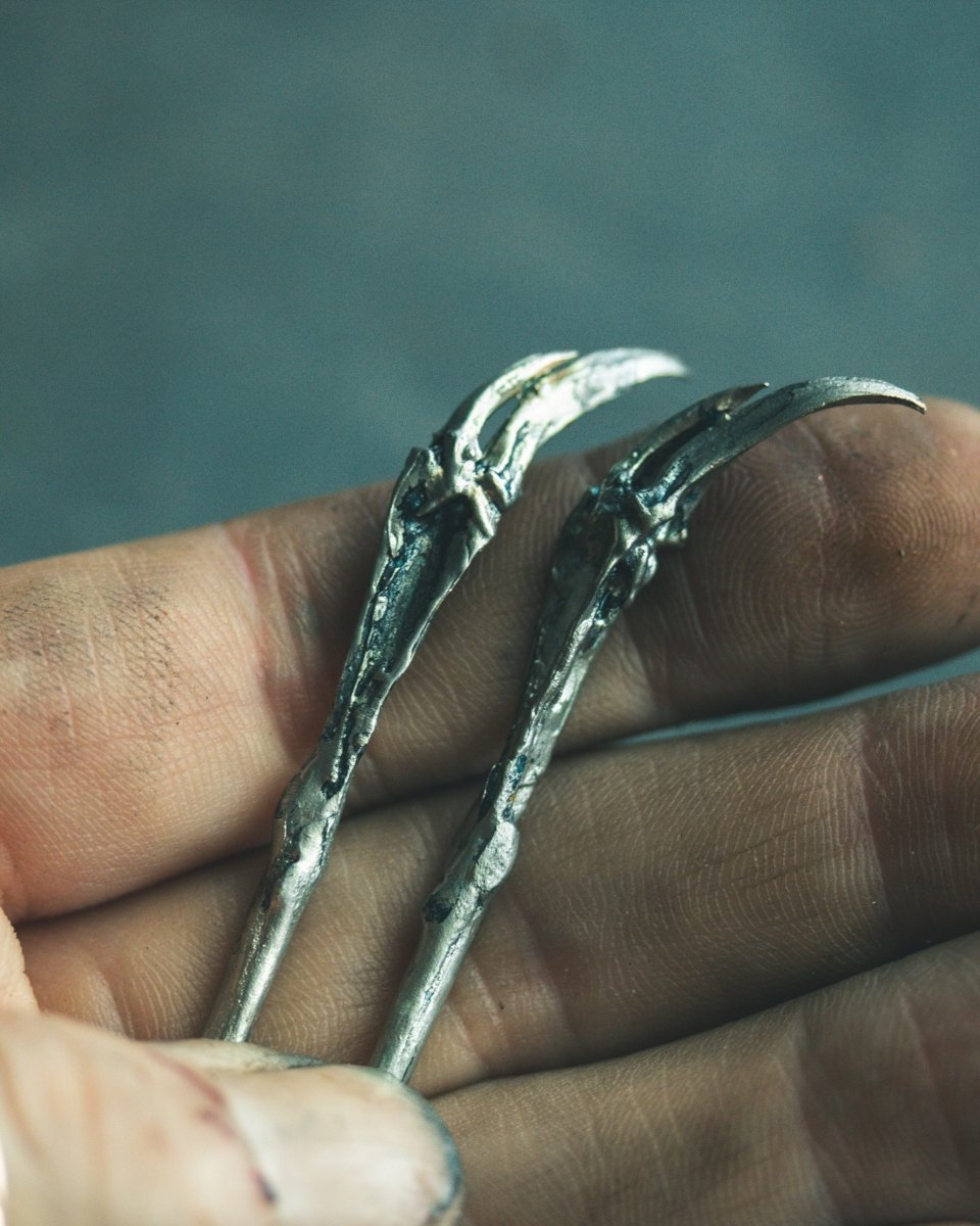 White Brass Fish Bone 6 Inch Hair Pins: Viking Elegance with a Touch of the Macabre - Machinations