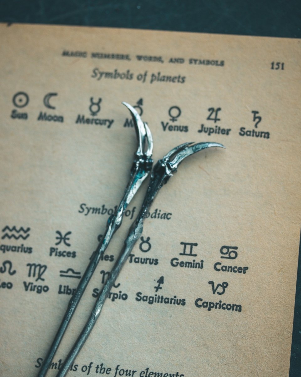 White Brass Fish Bone 6 Inch Hair Pins: Viking Elegance with a Touch of the Macabre - Machinations