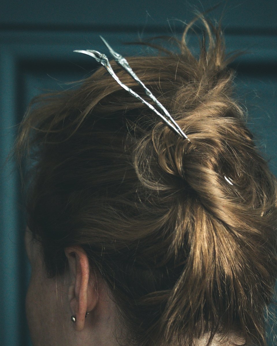 White Brass Fish Bone 6 Inch Hair Pins: Viking Elegance with a Touch of the Macabre - Machinations