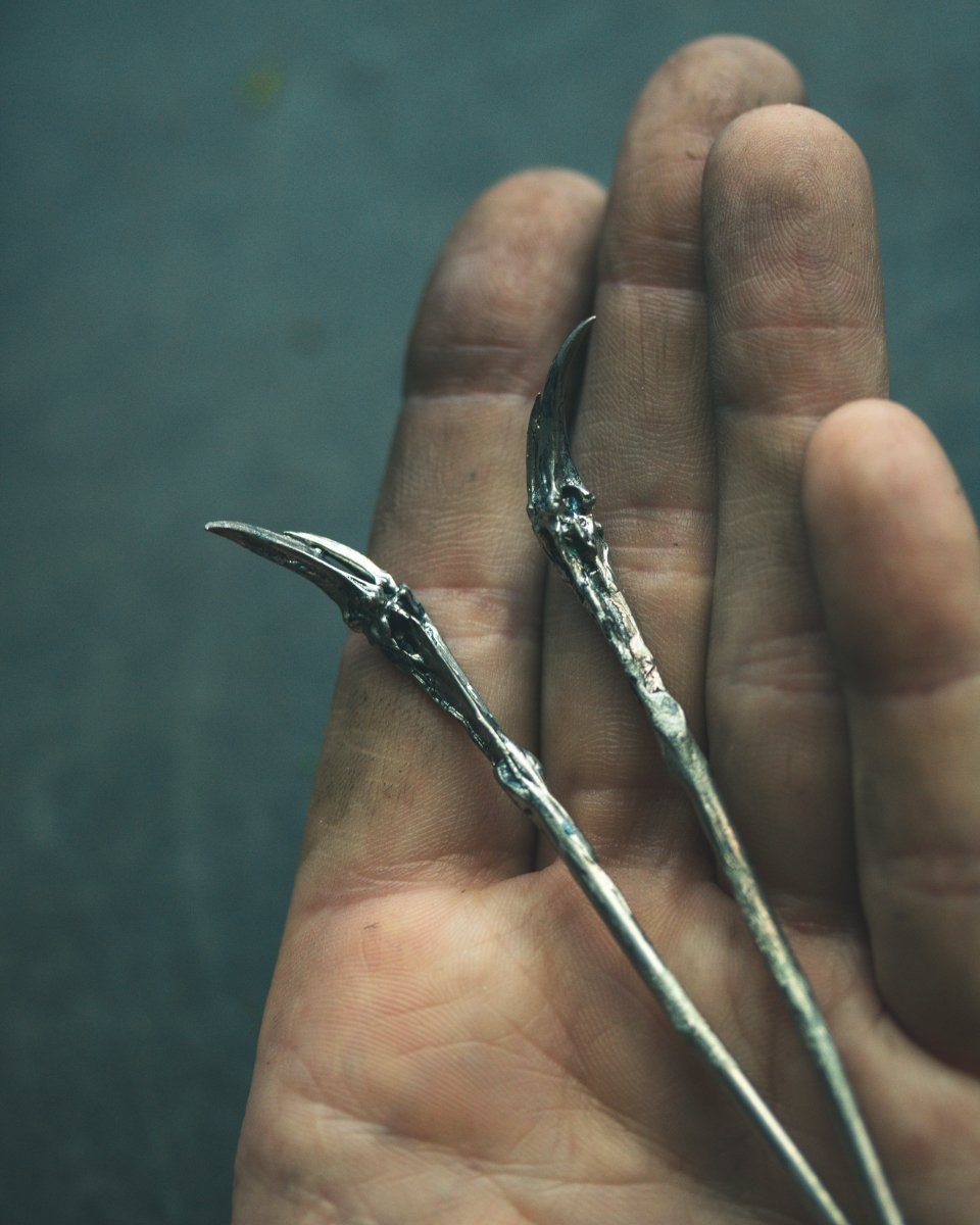 White Brass Fish Bone 6 Inch Hair Pins: Viking Elegance with a Touch of the Macabre - Machinations