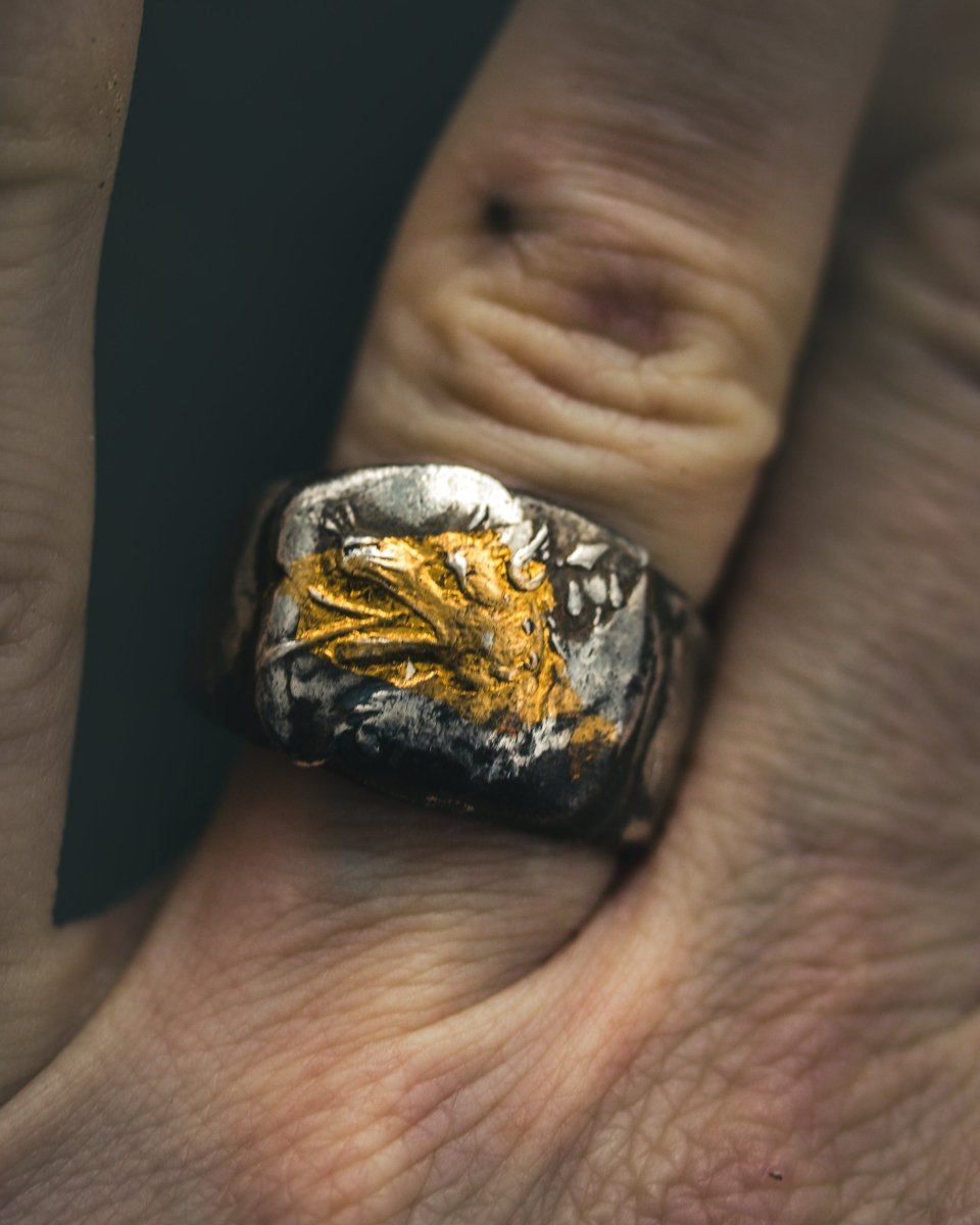 Wolf Signet Sterling Silver & 23K Gold | Sacred Symbol of Guardianship, Loyalty & Alchemical Power - Machinations