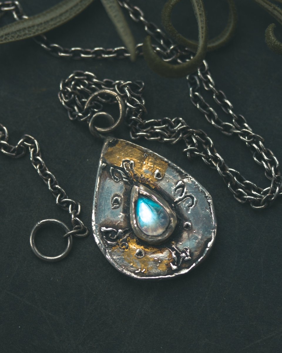 Yaga's Cabinet: Mara Root Wisdom Amulet | Sterling Silver | Blue Flash Moonstone | Root Symbolism - Machinations