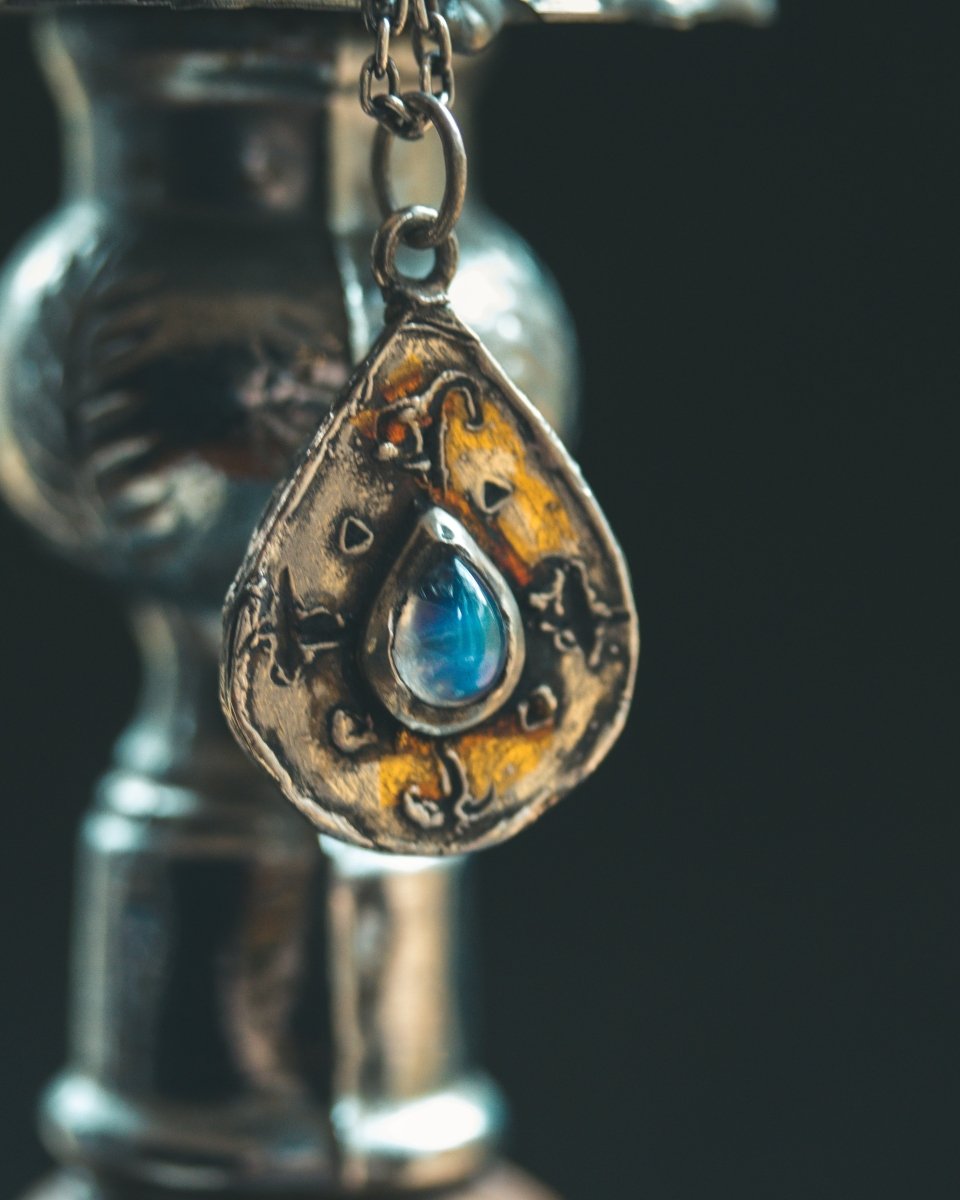 Yaga's Cabinet: Mara Root Wisdom Amulet | Sterling Silver | Blue Flash Moonstone | Root Symbolism - Machinations