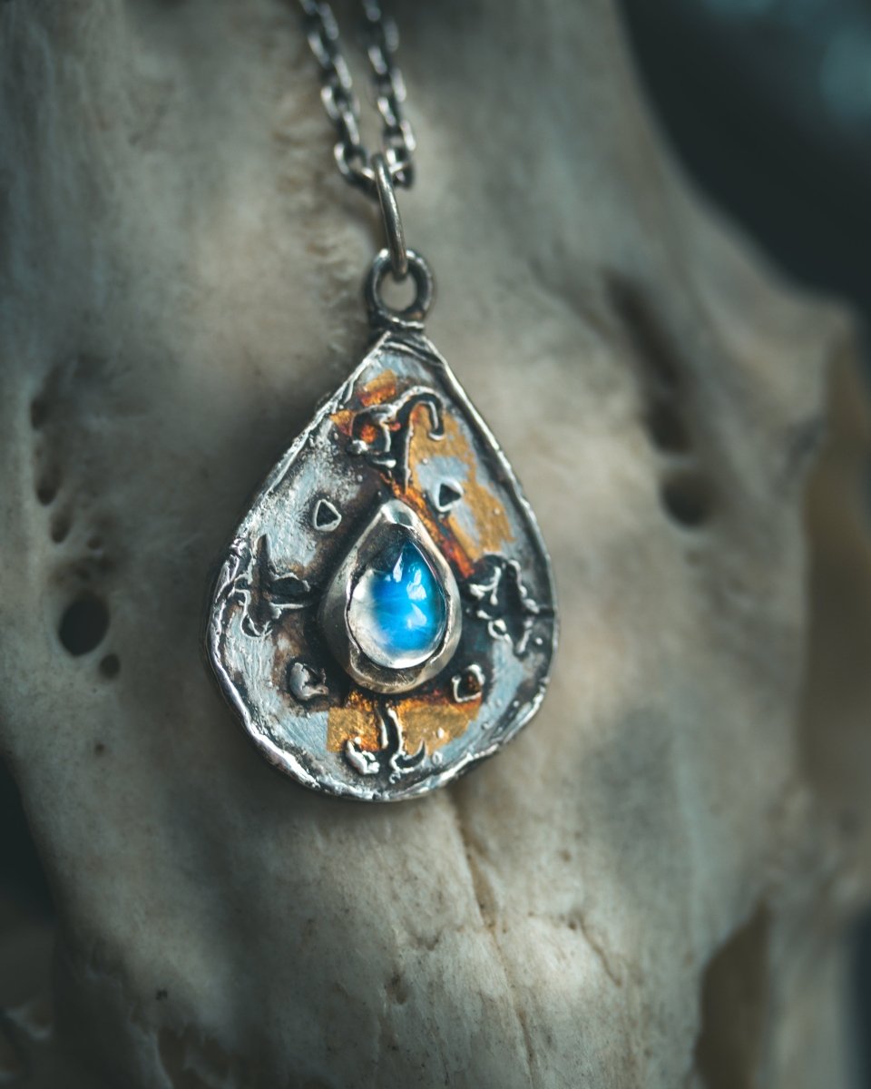 Yaga's Cabinet: Mara Root Wisdom Amulet | Sterling Silver | Blue Flash Moonstone | Root Symbolism - Machinations