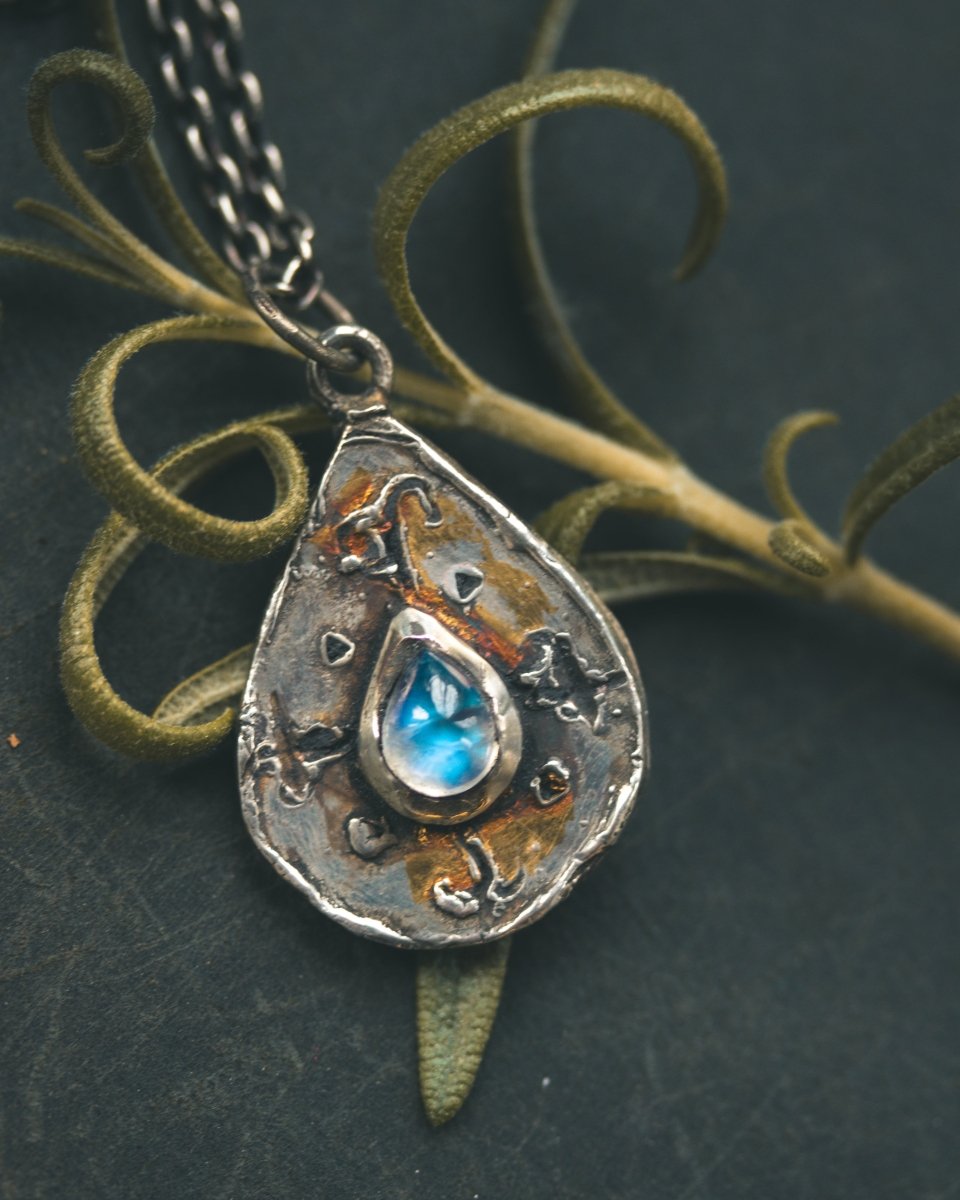 Yaga's Cabinet: Mara Root Wisdom Amulet | Sterling Silver | Blue Flash Moonstone | Root Symbolism - Machinations