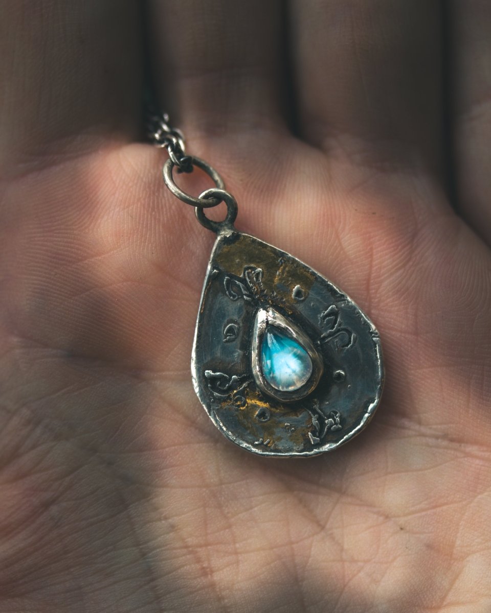 Yaga's Cabinet: Mara Root Wisdom Amulet | Sterling Silver | Blue Flash Moonstone | Root Symbolism - Machinations