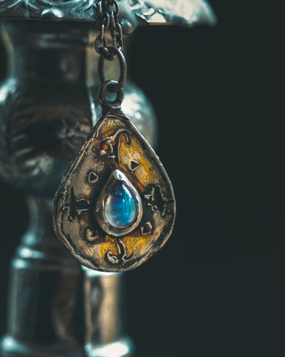 Yaga's Cabinet: Mara Root Wisdom Amulet | Sterling Silver | Blue Flash Moonstone | Root Symbolism - Machinations