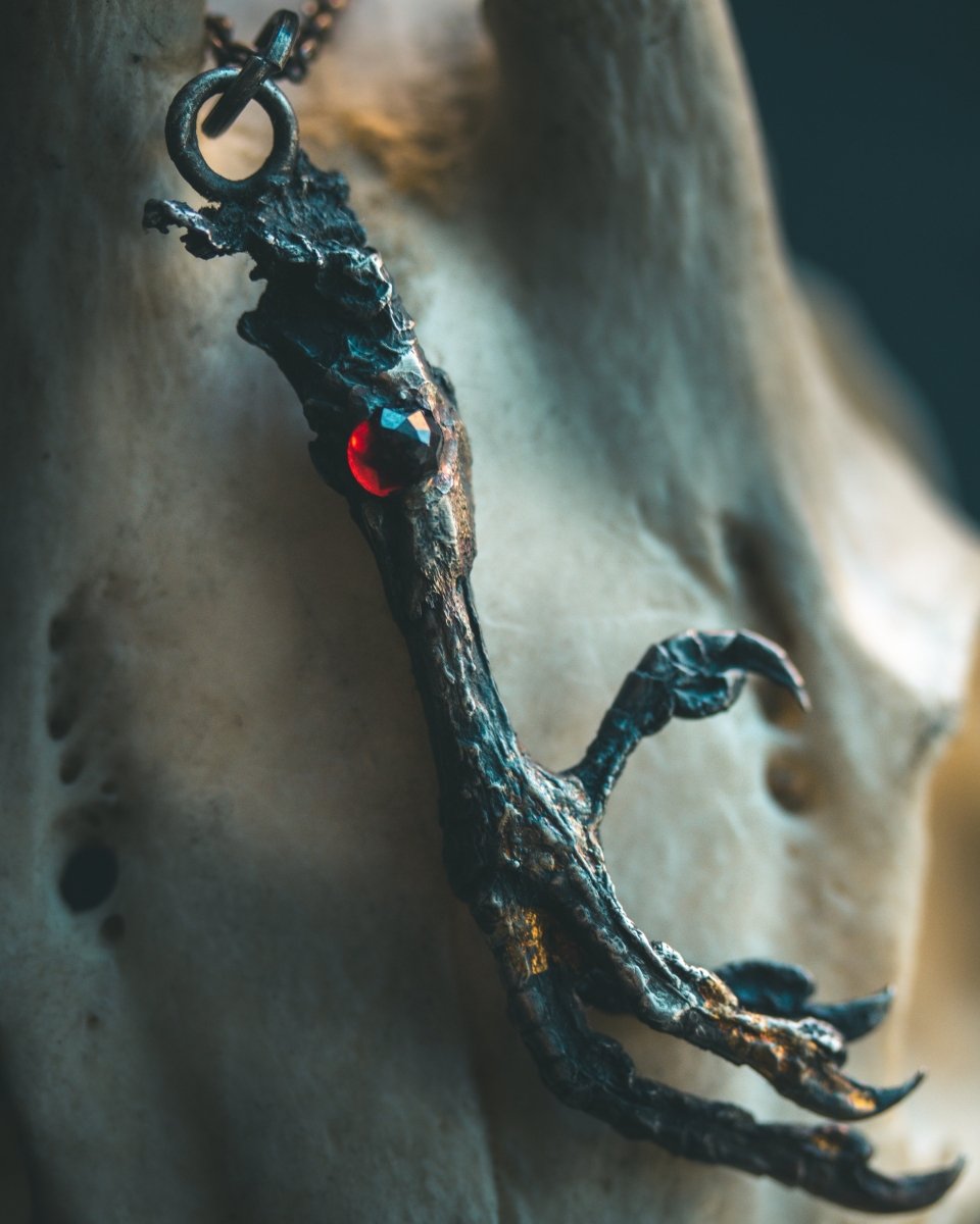 Yaga's Cabinet: Mourning Dove Divination Pendant | Sterling Silver | Almandine Garnet | Ethically Found - Machinations