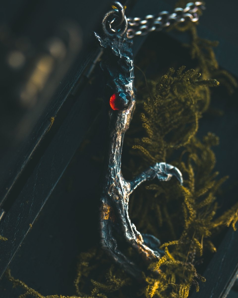 Yaga's Cabinet: Mourning Dove Divination Pendant | Sterling Silver | Almandine Garnet | Ethically Found - Machinations