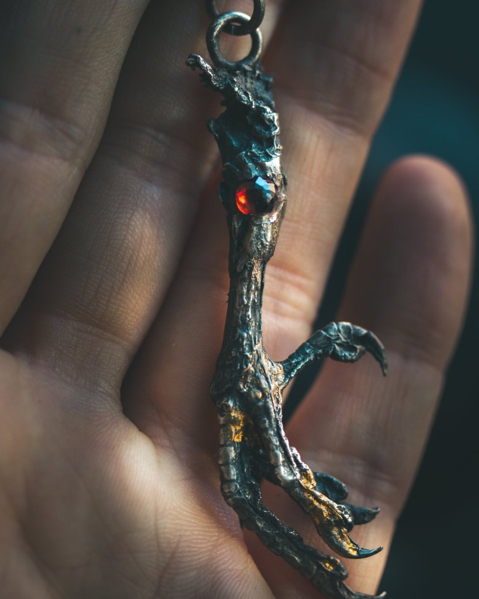 Yaga's Cabinet: Mourning Dove Divination Pendant | Sterling Silver | Almandine Garnet | Ethically Found - Machinations