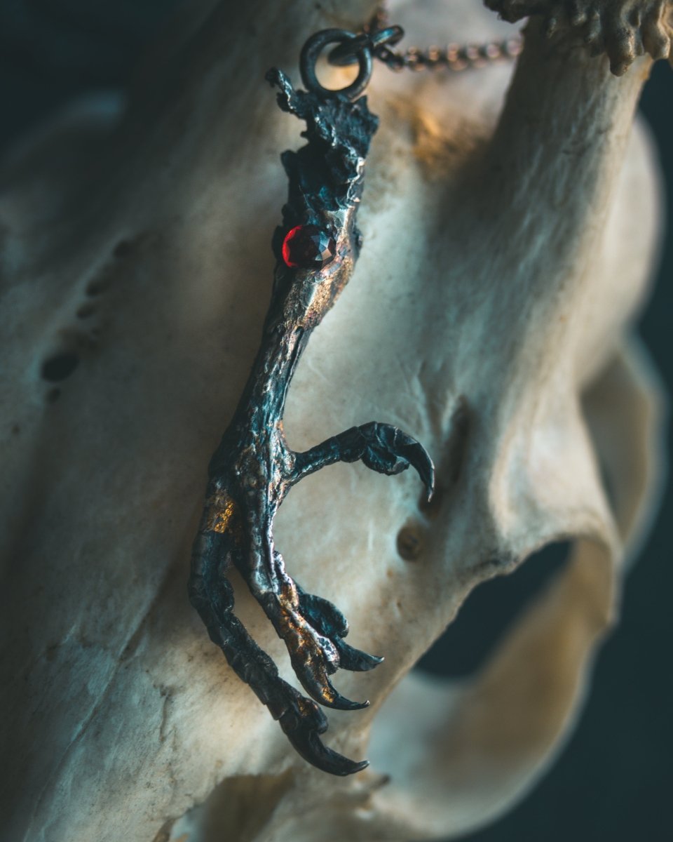 Yaga's Cabinet: Mourning Dove Divination Pendant | Sterling Silver | Almandine Garnet | Ethically Found - Machinations