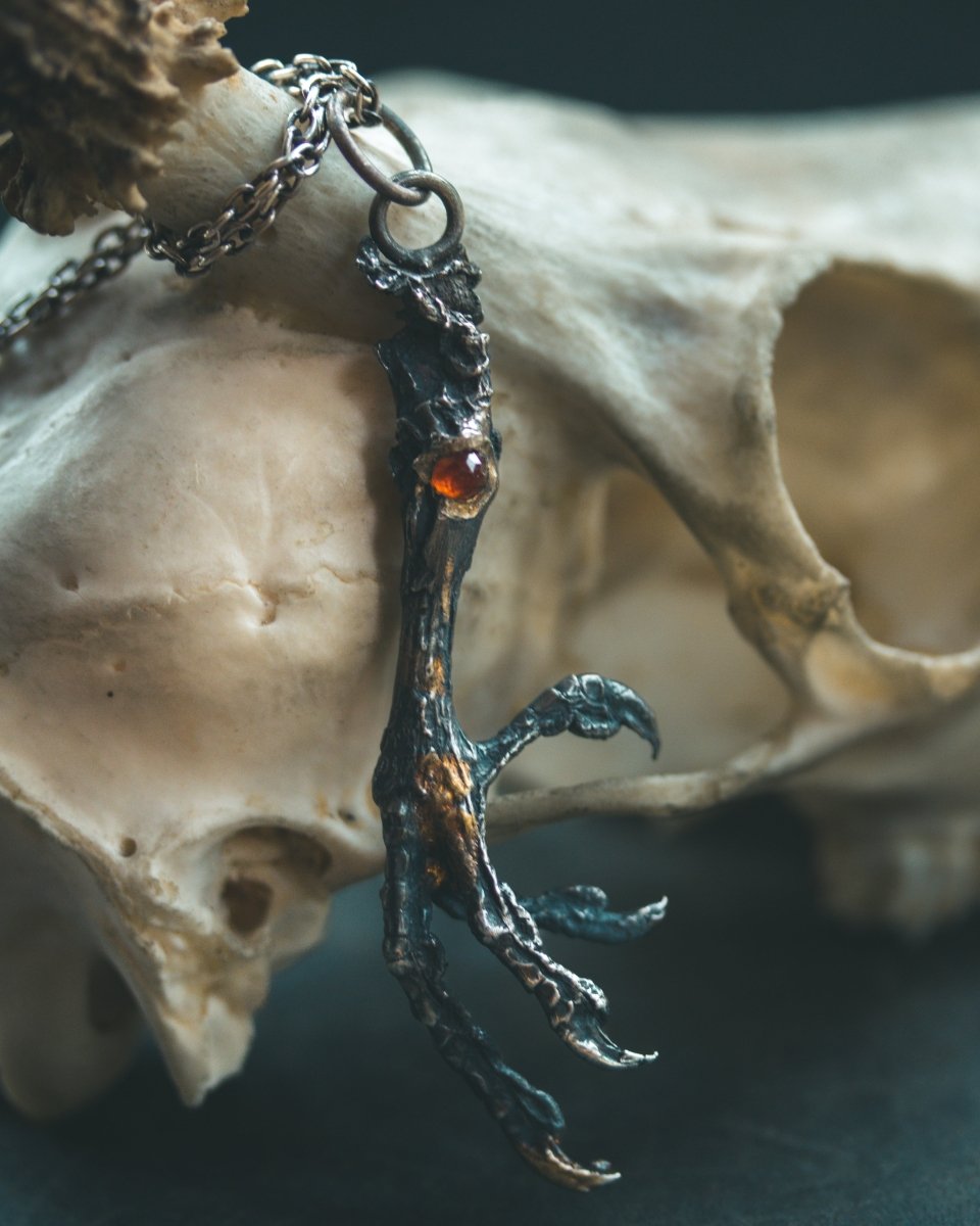 Yaga's Cabinet: Mourning Dove Divination Pendant | Sterling Silver | Hessonite Garnet | Ethically Found - Machinations