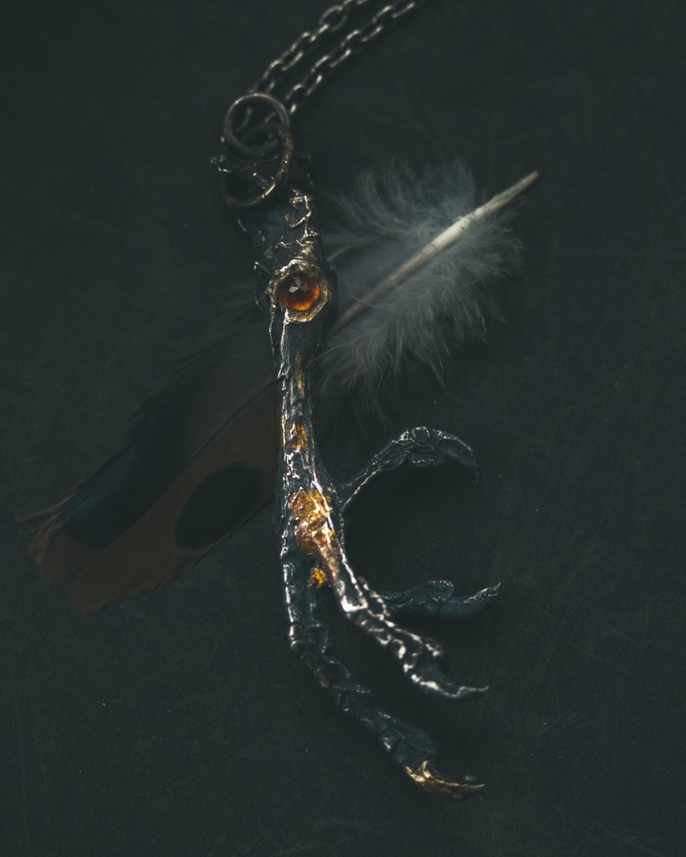 Yaga's Cabinet: Mourning Dove Divination Pendant | Sterling Silver | Hessonite Garnet | Ethically Found - Machinations