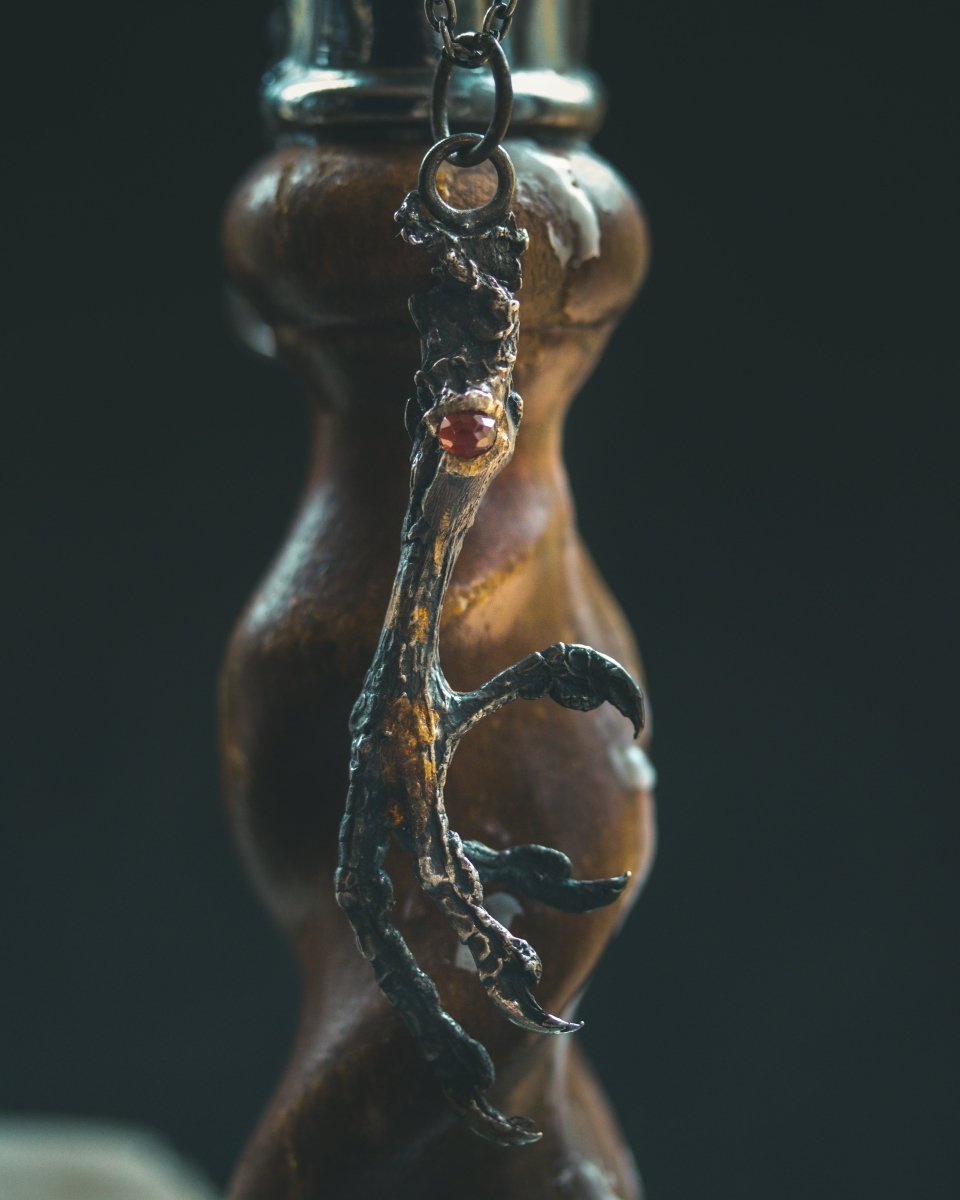 Yaga's Cabinet: Mourning Dove Divination Pendant | Sterling Silver | Hessonite Garnet | Ethically Found - Machinations