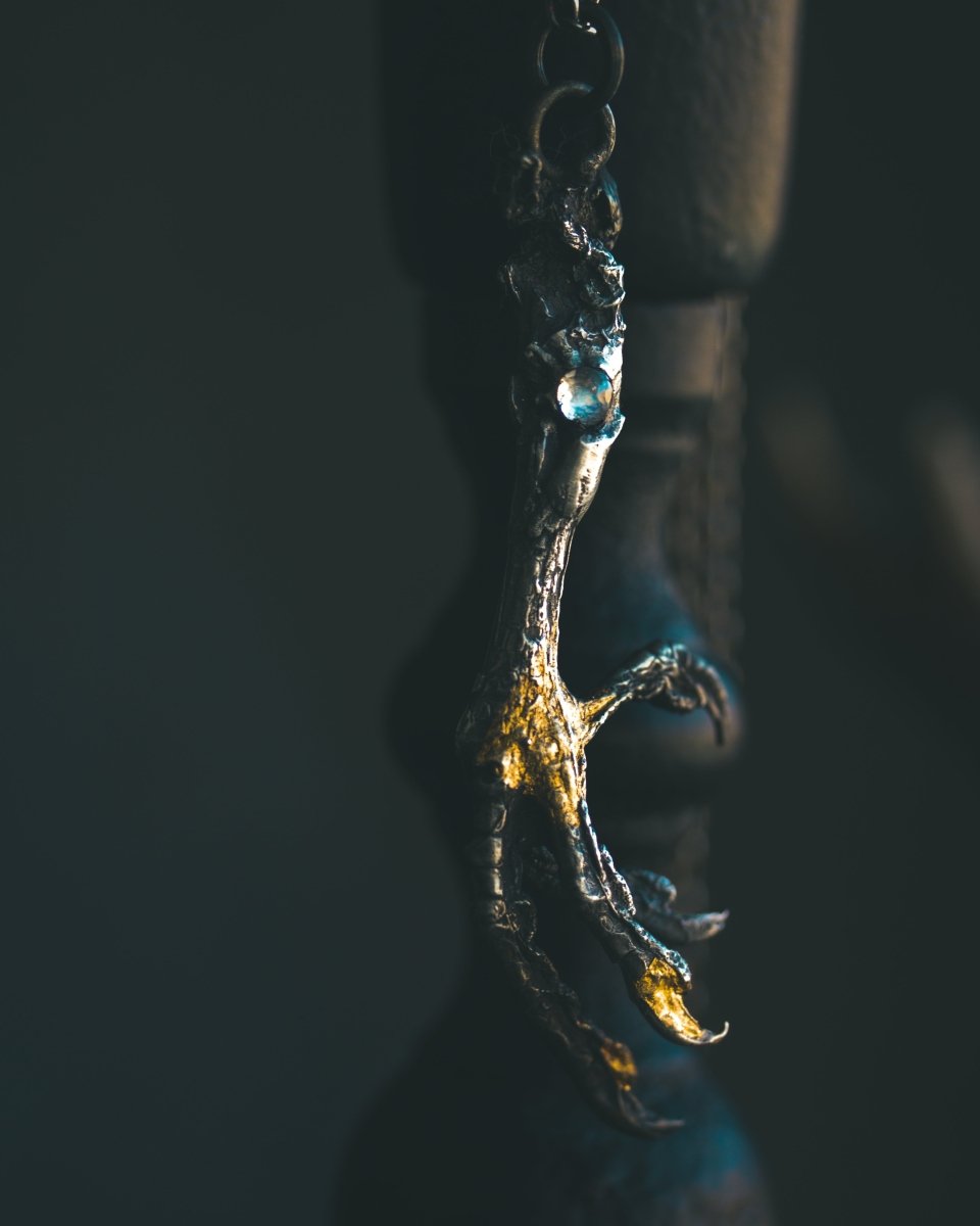 Yaga's Cabinet: Mourning Dove Divination Pendant | Sterling Silver | Rose - Cut Rainbow Moonstone | Ethically Found - Machinations