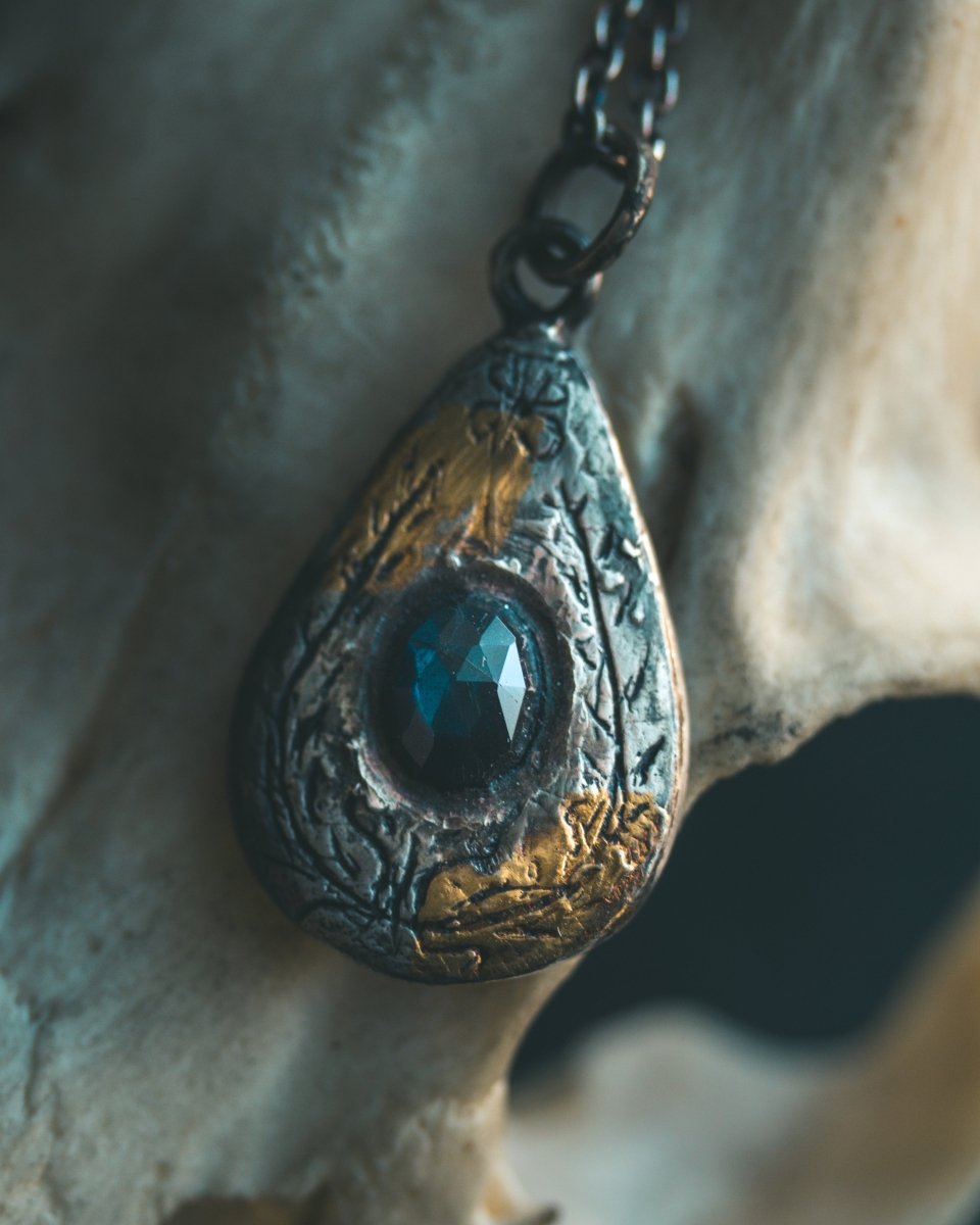 Yaga's Cabinet: Wheat & Flame Talisman | Sterling Silver | 23.5K Keum - boo Gold | Dark Labradorite - Machinations