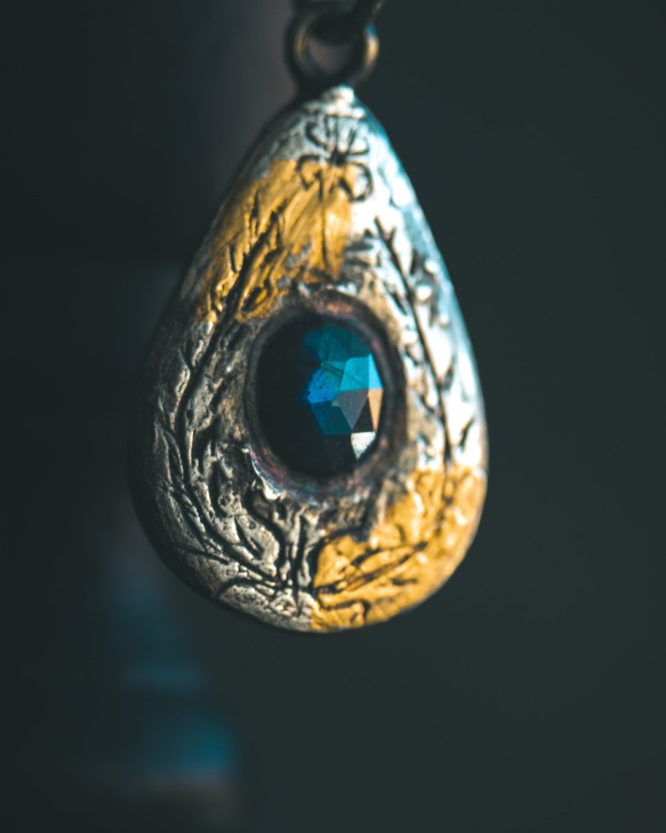 Yaga's Cabinet: Wheat & Flame Talisman | Sterling Silver | 23.5K Keum - boo Gold | Dark Labradorite - Machinations