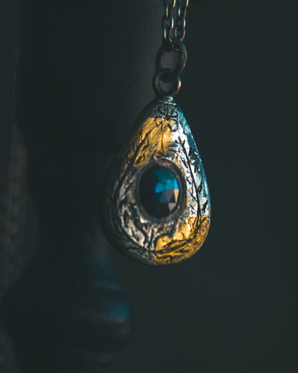 Yaga's Cabinet: Wheat & Flame Talisman | Sterling Silver | 23.5K Keum - boo Gold | Dark Labradorite - Machinations