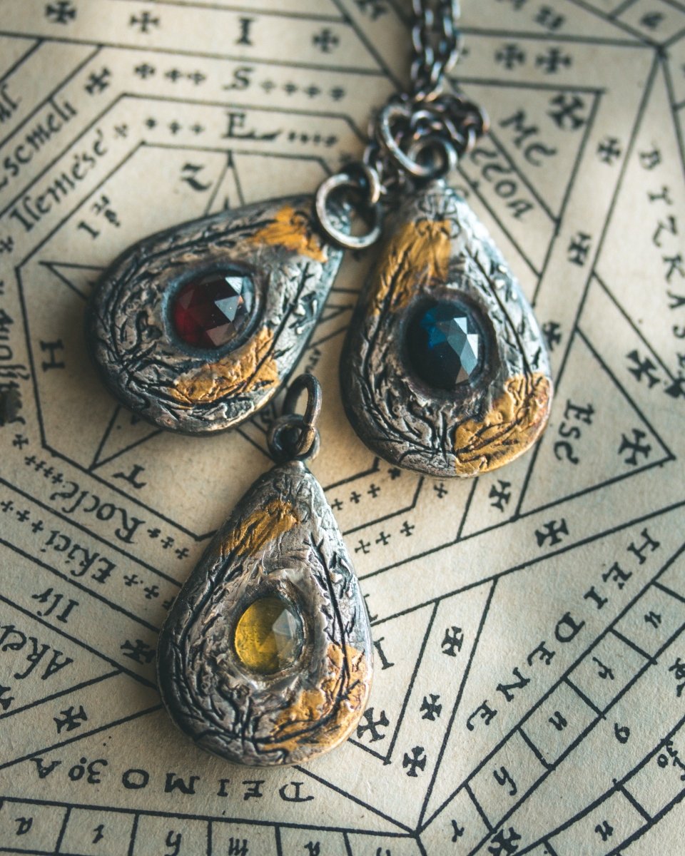 Yaga's Cabinet: Wheat & Flame Talisman | Sterling Silver | 23.5K Keum - boo Gold | Peridot - Machinations