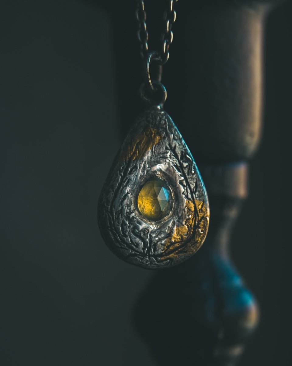 Yaga's Cabinet: Wheat & Flame Talisman | Sterling Silver | 23.5K Keum - boo Gold | Peridot - Machinations