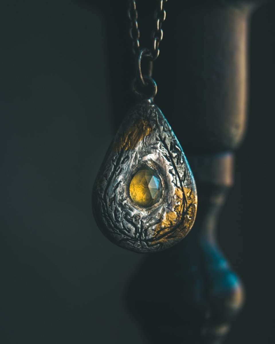 Yaga's Cabinet: Wheat & Flame Talisman | Sterling Silver | 23.5K Keum - boo Gold | Peridot - Machinations