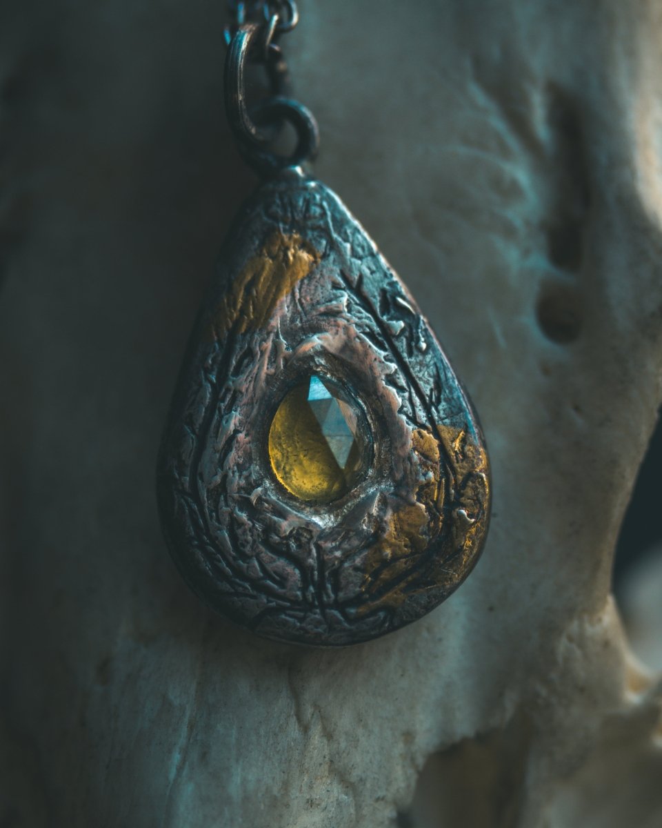 Yaga's Cabinet: Wheat & Flame Talisman | Sterling Silver | 23.5K Keum - boo Gold | Peridot - Machinations