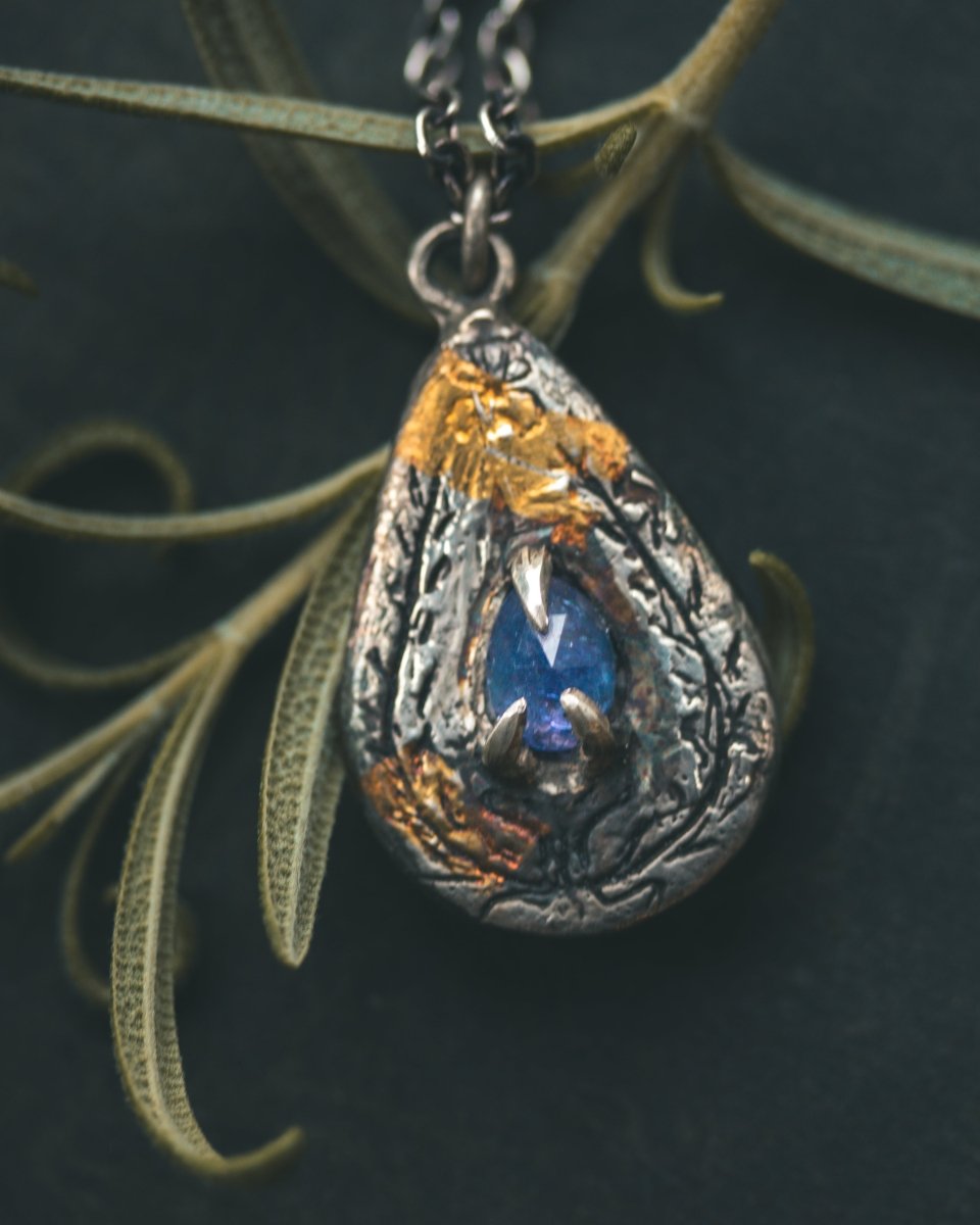 Yaga's Cabinet: Wheat & Flame Talisman | Sterling Silver | 23.5K Keum - boo Gold | Tanzanite - Machinations